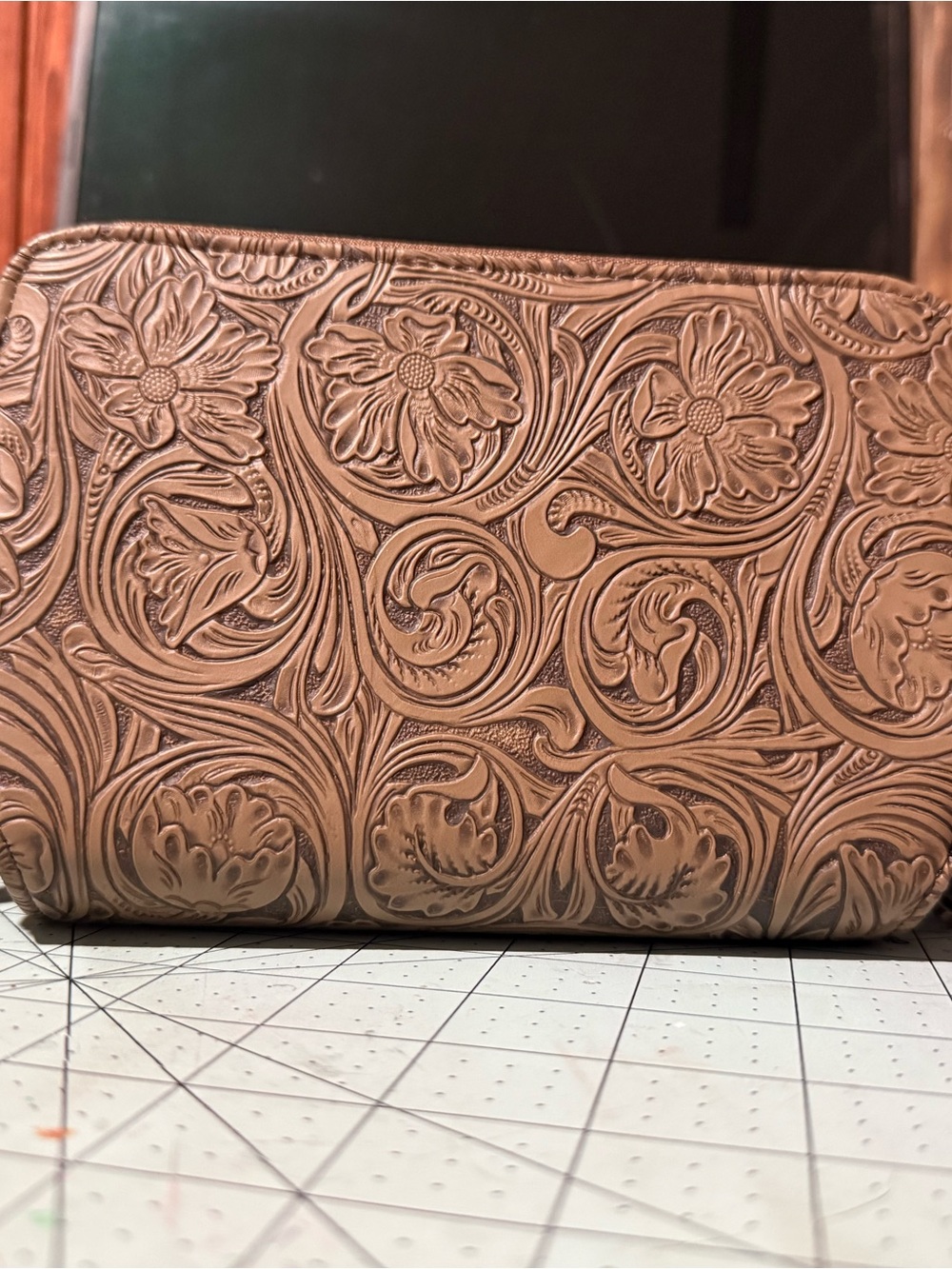 Floral Embossed Shoulder Bag in Tan